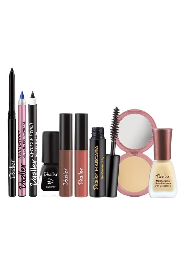 دازلير مجموعة دازلر ميني جلام - 8 في 1، للبشرة الفاتحة، تحتوي على: كحل، قلم تحديد الحواجب، محدد العيون، ماسكارا، كريم أساس، بودرة مضغوطة، لونان للشفاه، 38.45 غرام - Image 1